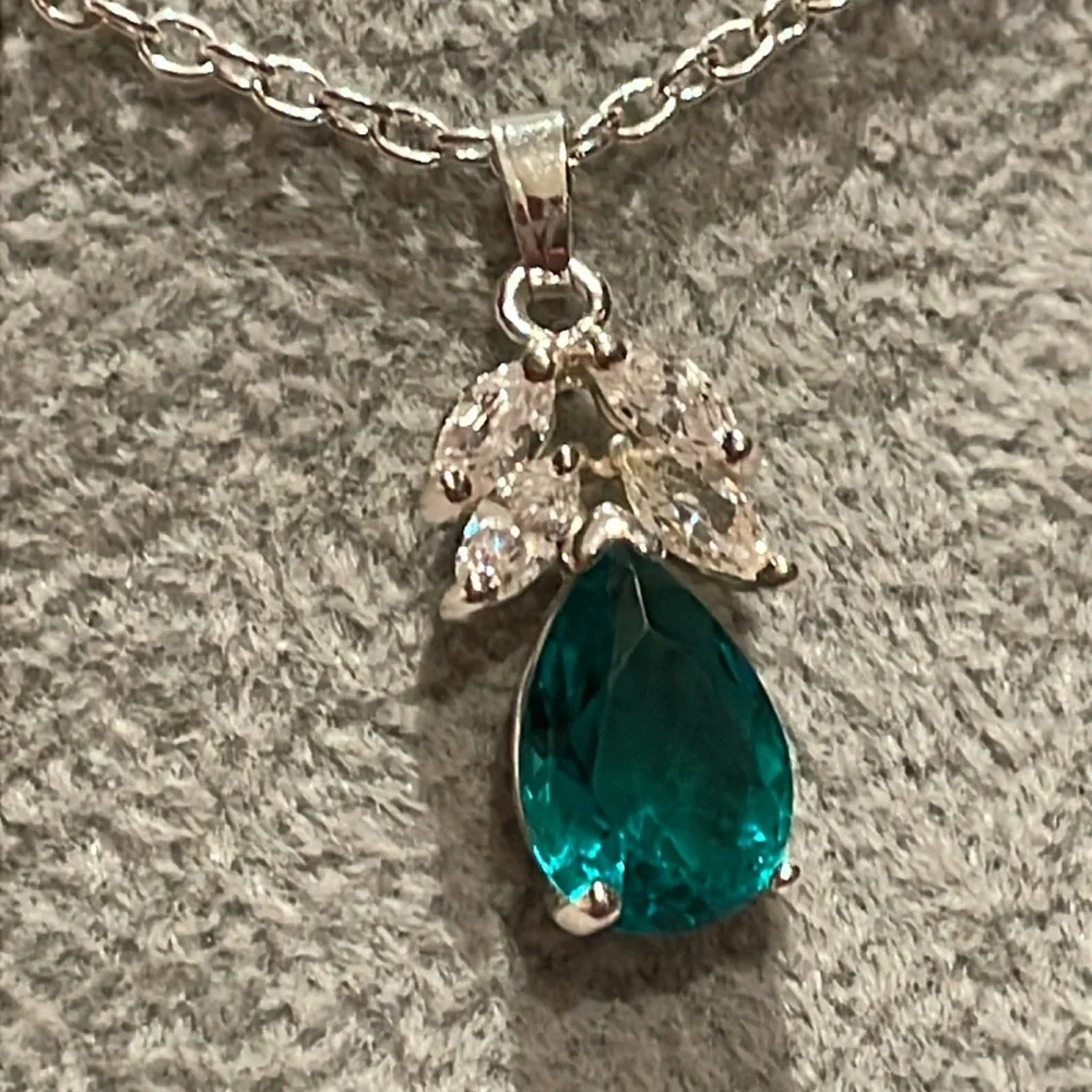 Aqua Blue Angel Pendant Necklace 17” - Picture 2 of 8